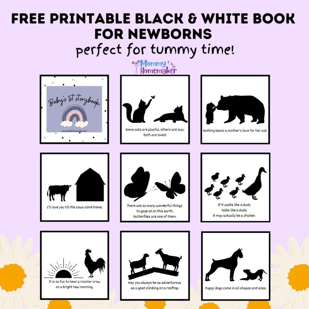 picture showing a printable black and white picture book for babies