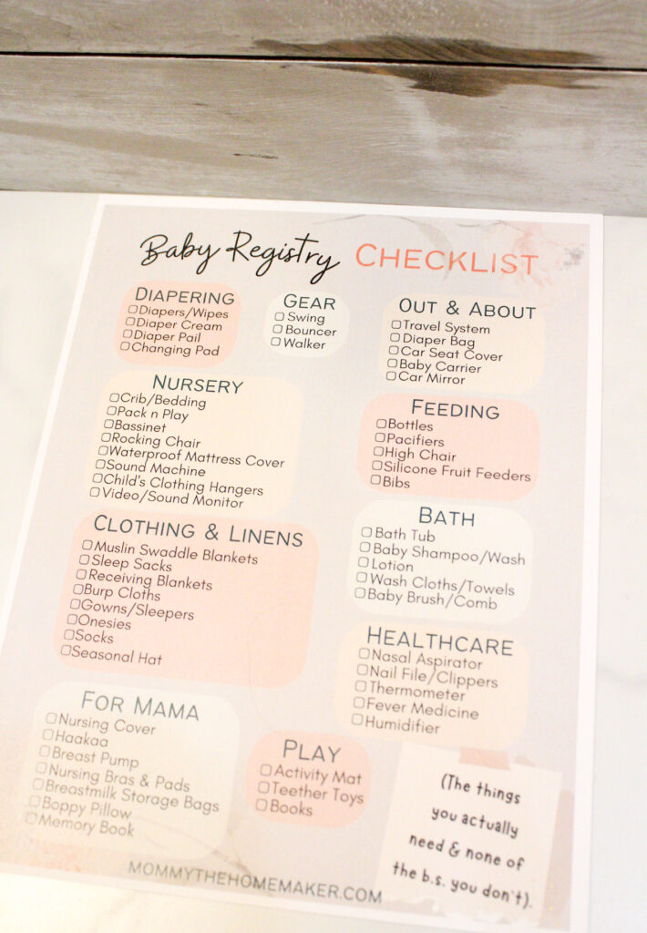 picture of a printed out list preparing for new baby
