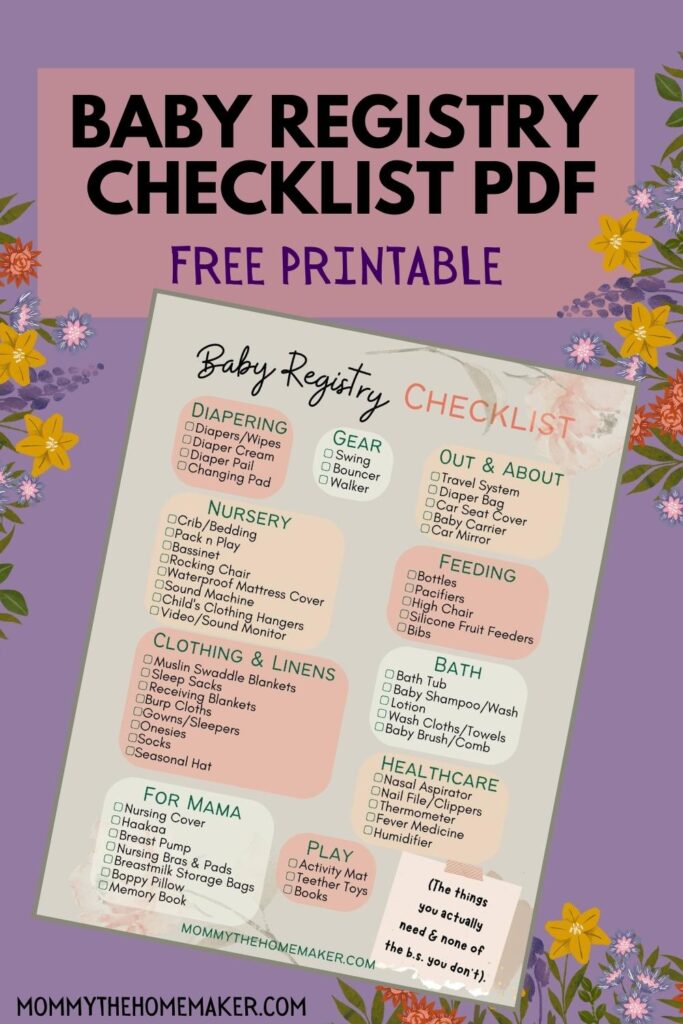 Graphic with a printable checklist for baby registry