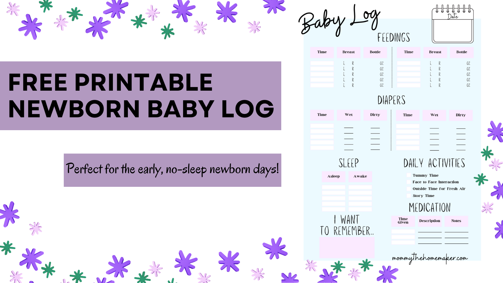 Graphic showing a printable baby tracker chart