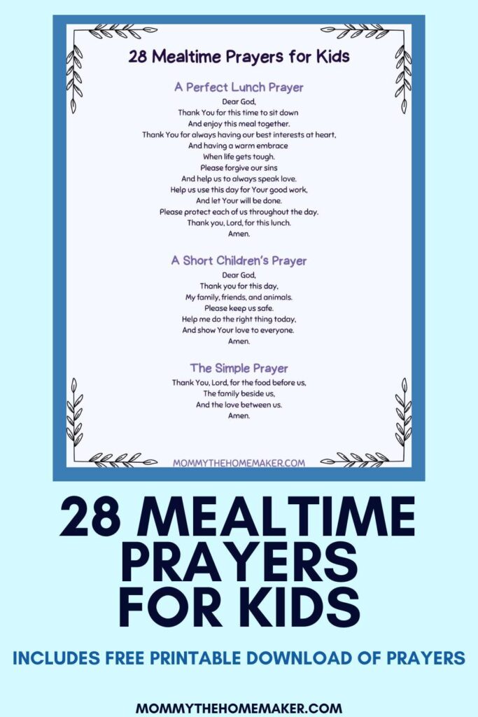 GRAPHIC SHOWING LIST OF MEALTIME PRAYERS FOR KIDS 