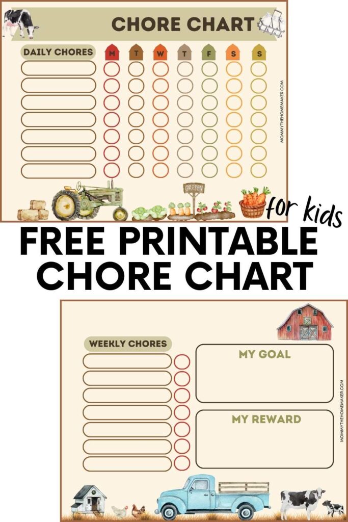 graphic of 2 printable chore charts for kids