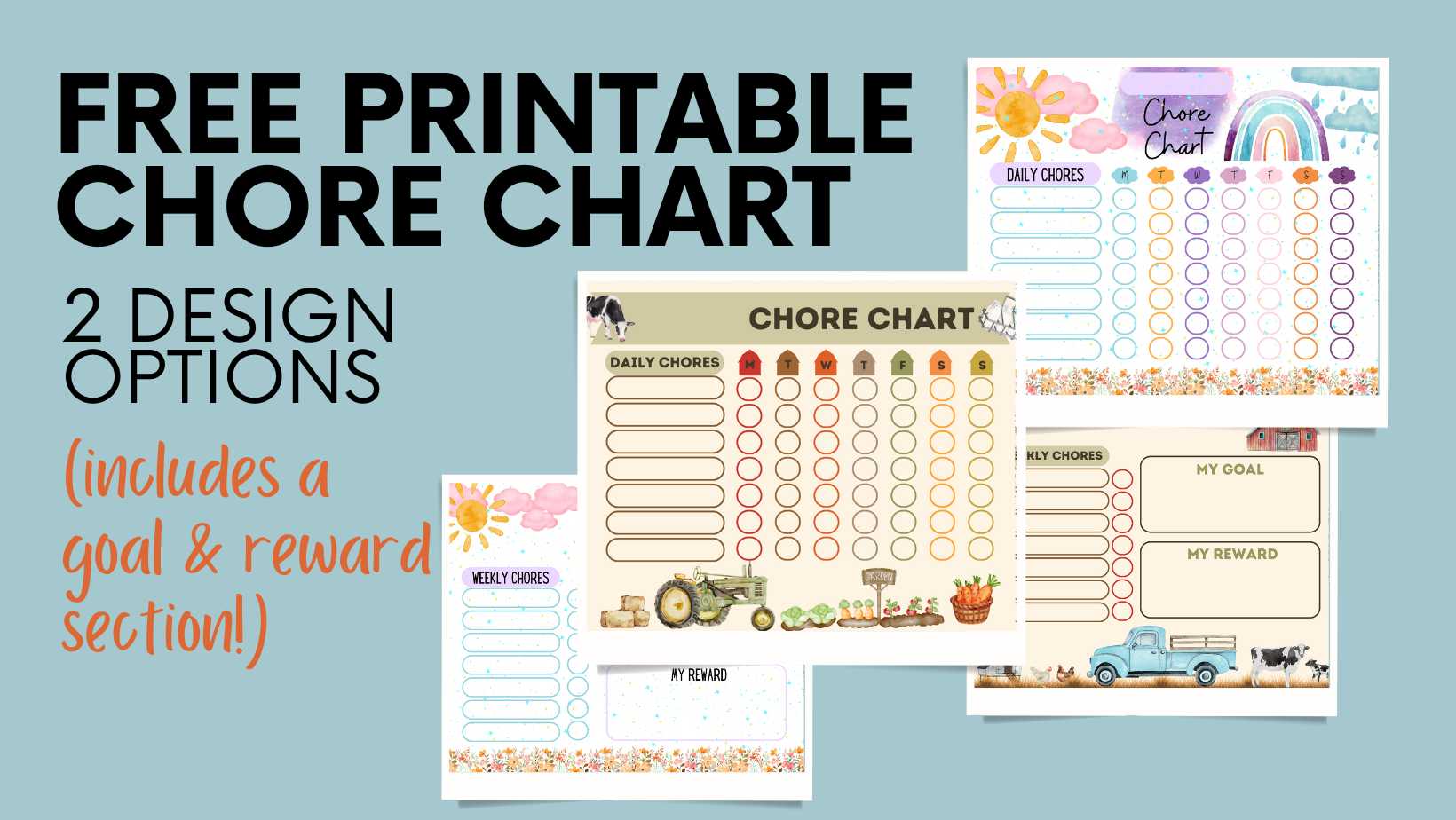 graphic of 2 printable chore charts for kids