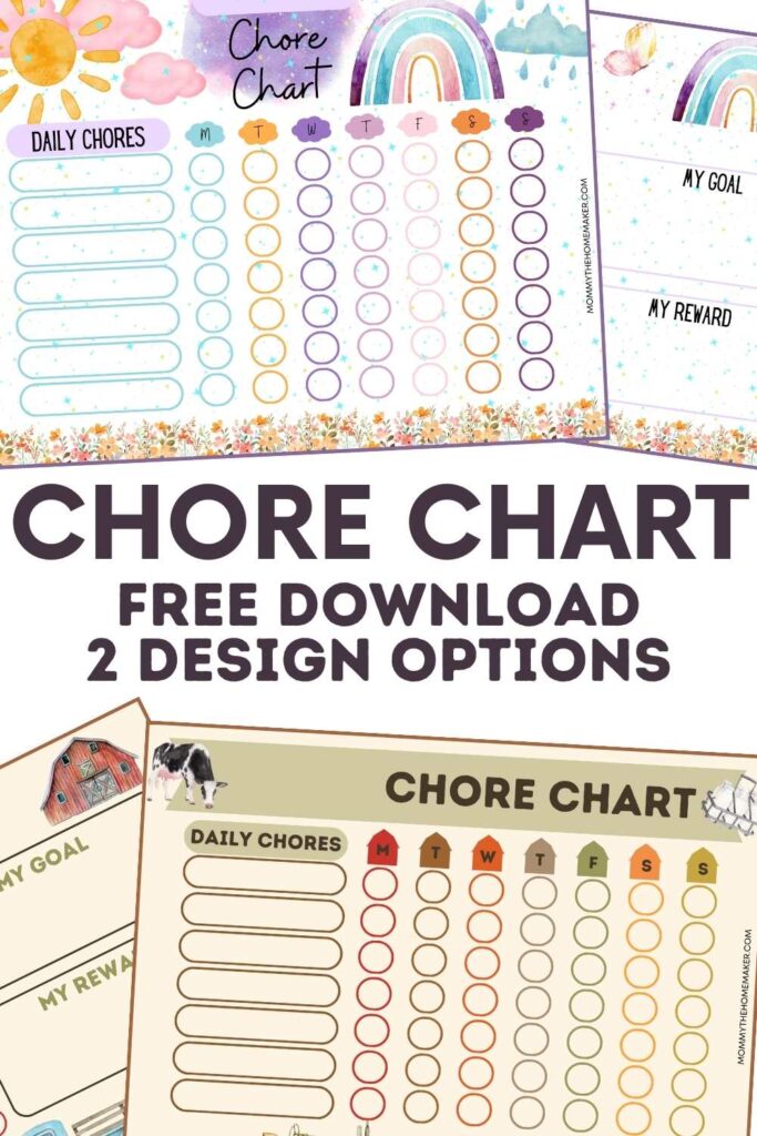 graphic of 2 printable chore charts for kids