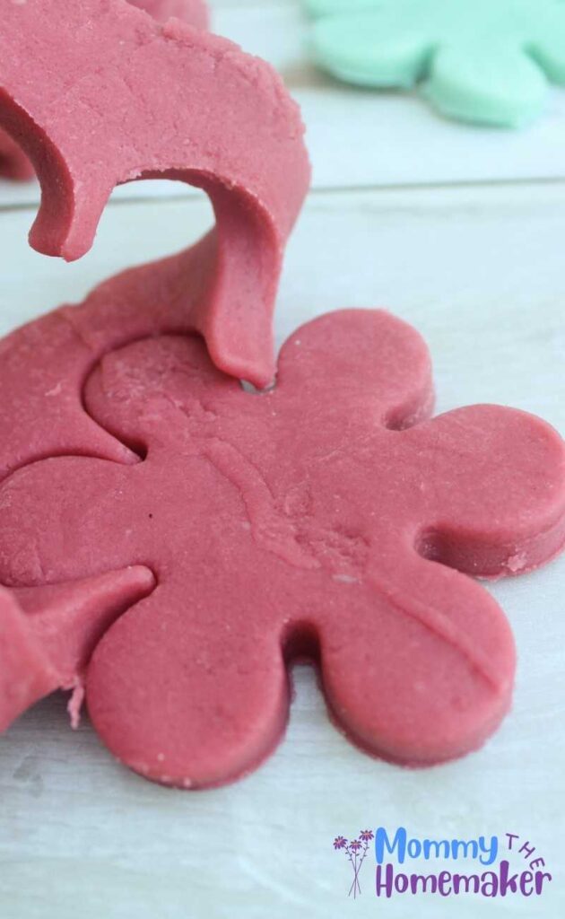 picture of a pink 'flower' cut out from play dough