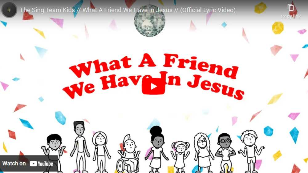 graphic for the kids song what a friend we have in Jesus