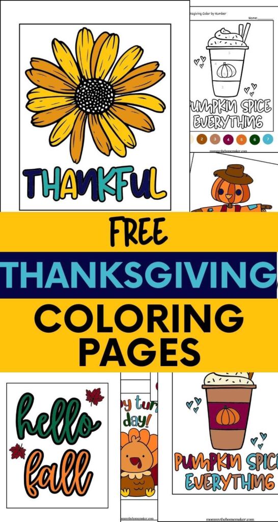 graphic with several thanksgiving coloring pages