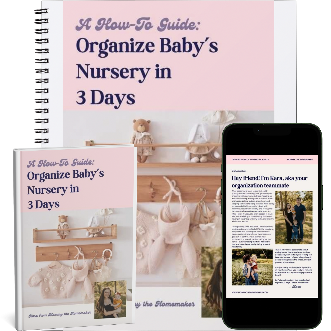 graphic with an ebook called organize baby's nursery in 3 days.