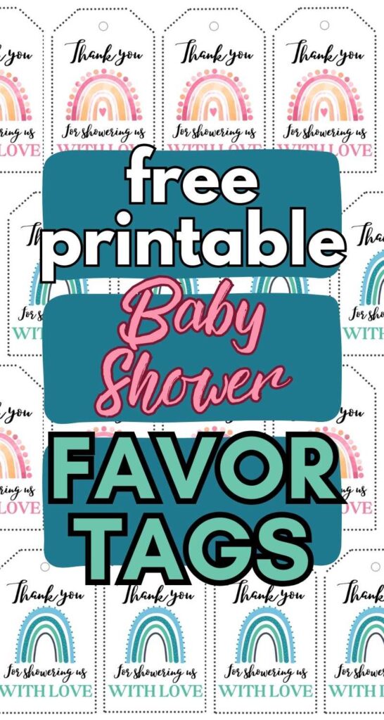 graphic that has several baby shower favor tags, one pink theme and the other blue