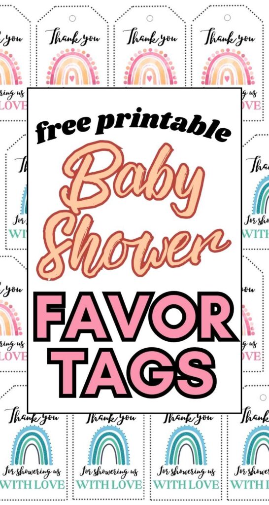 graphic that has several baby shower favor tags, one pink theme and the other blue