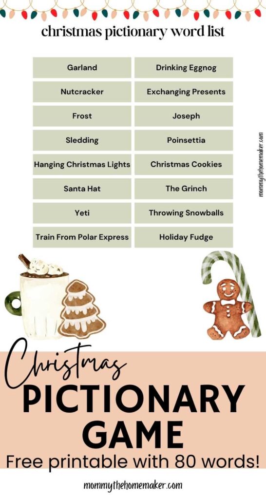 pictionary word list that is christmas themed and includes 16 unique prompts