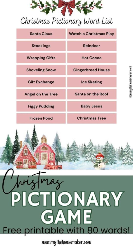 pictionary word list that is christmas themed and includes 16 unique prompts