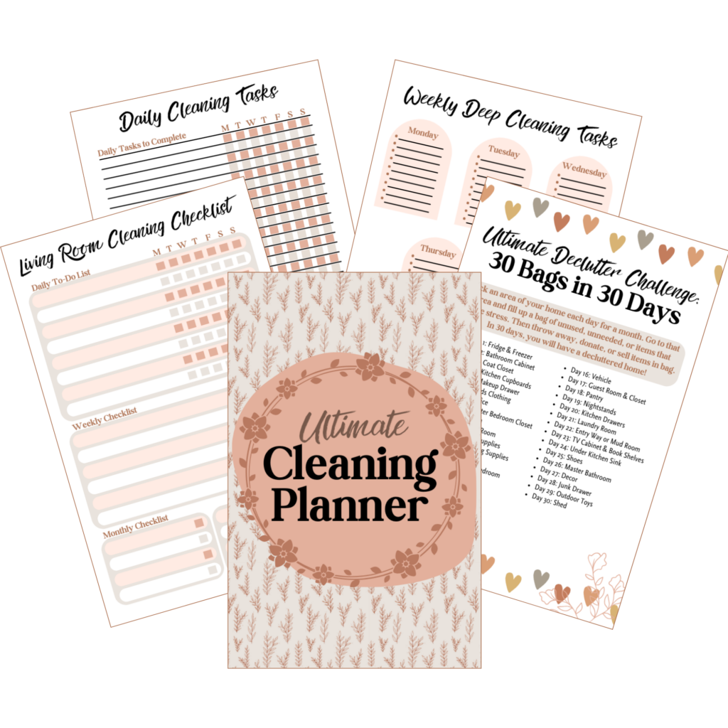 graphic for a cleaning planner with checklists for daily and weekly