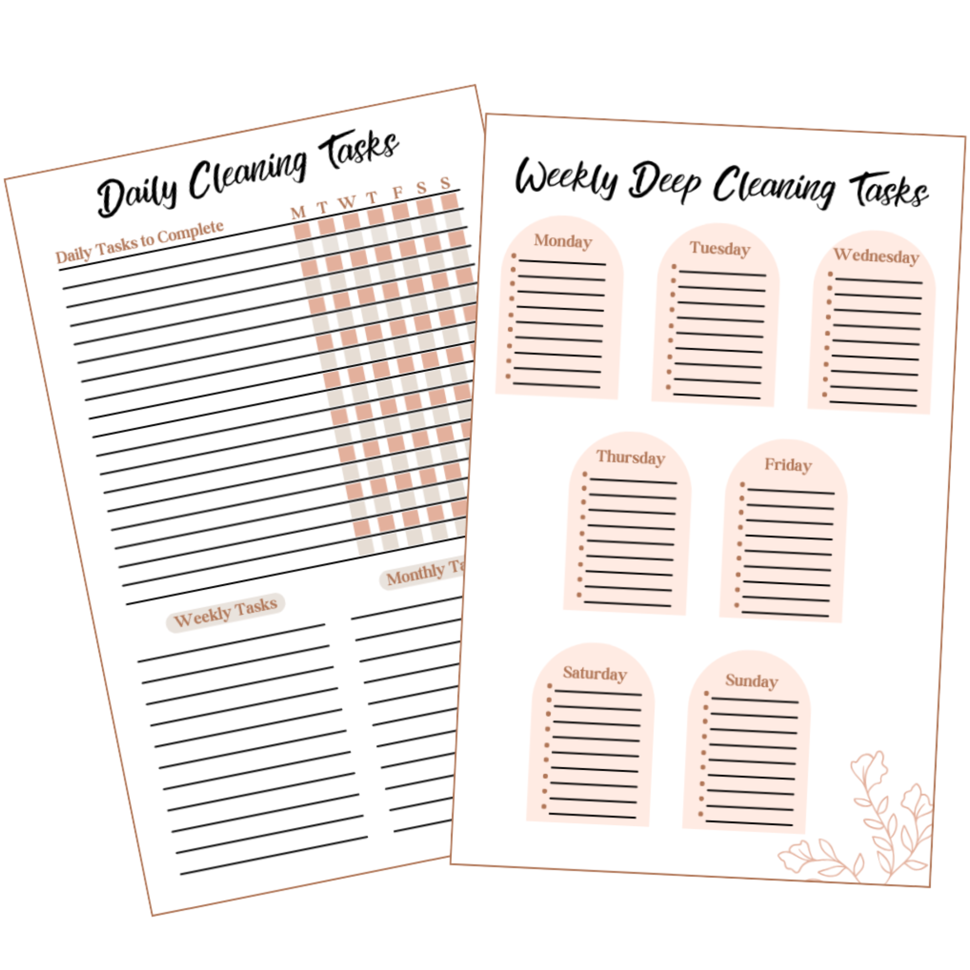 graphic for a cleaning planner with checklists for daily and weekly